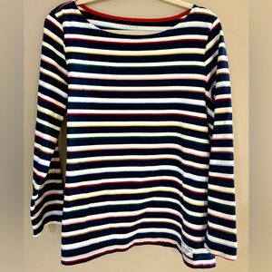 Talbots 1X Women's Long Sleeve Navy and Cream Multicolor Striped Top